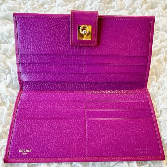 Vintage Celine Bifold Long Wallet Leather Purple Gold Italy Auth from JAPAN 0079 - Picture 8 of 12